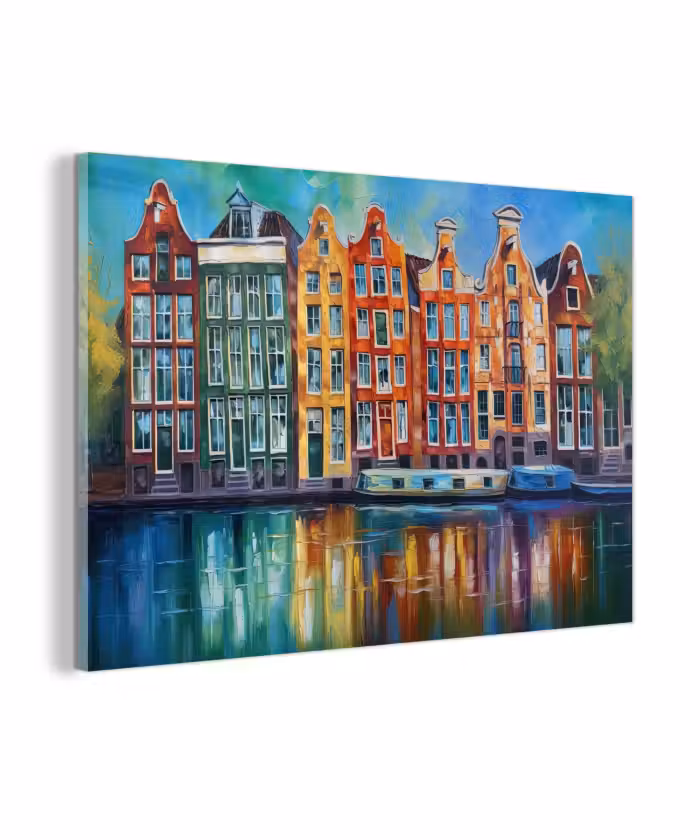 Glas schilderij - Amsterdam - Olieverf - Gracht - Schilderij - Kunst