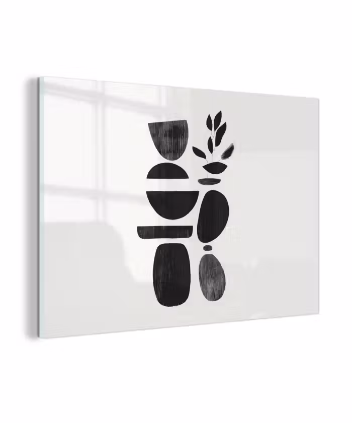 Glas schilderij - Japandi - Zwart - Abstract