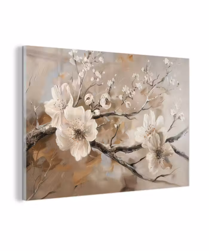 Glas schilderij - Bloemen - Natuur - Wit - Bloesem - Abstract