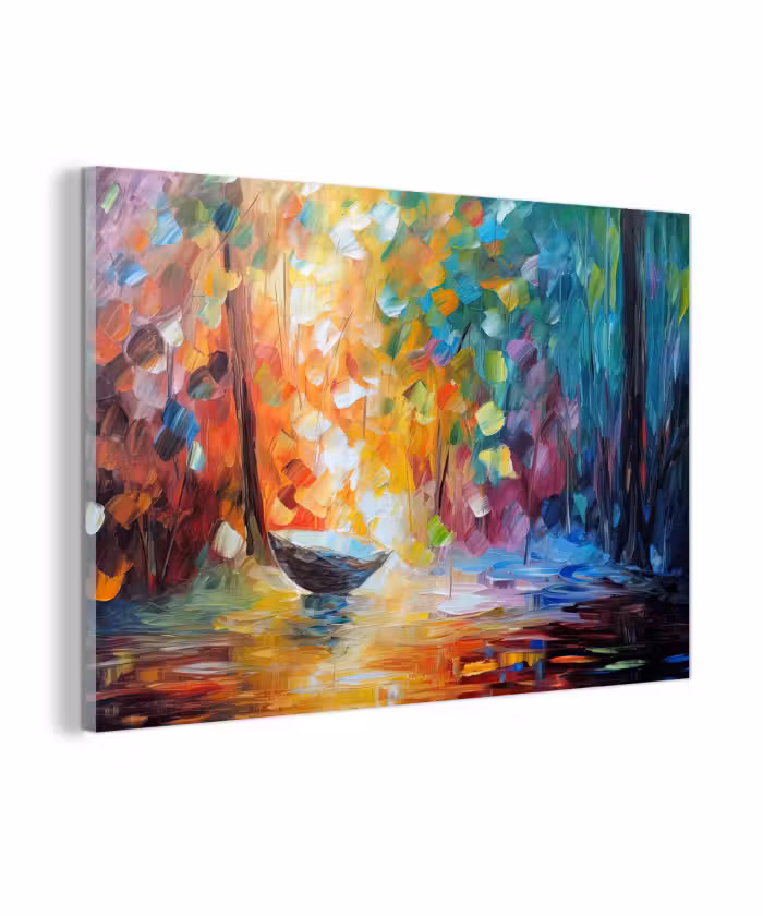 Glas schilderij - Kleurrijk - Olieverf - Water - Boot