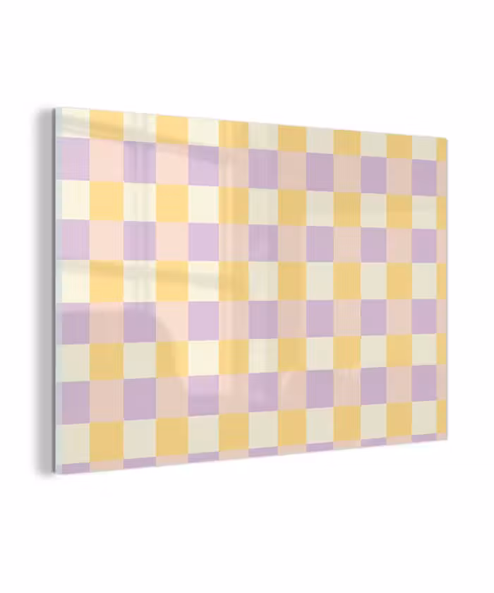 Glas schilderij - Blokjes - Lila - Geel