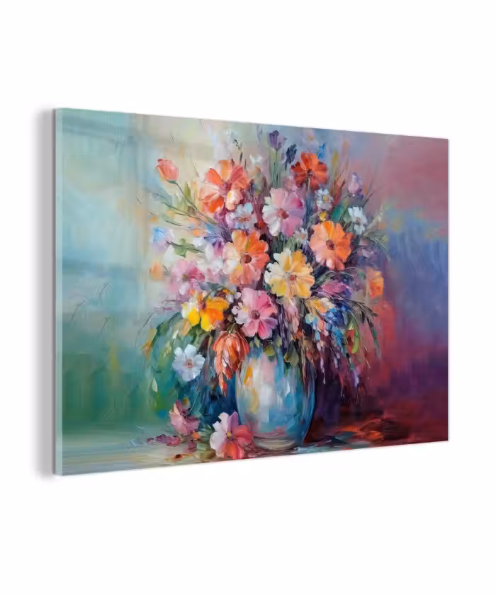 Glas schilderij - Bloemen - Kunst - Schilderij - Lente - Boeket