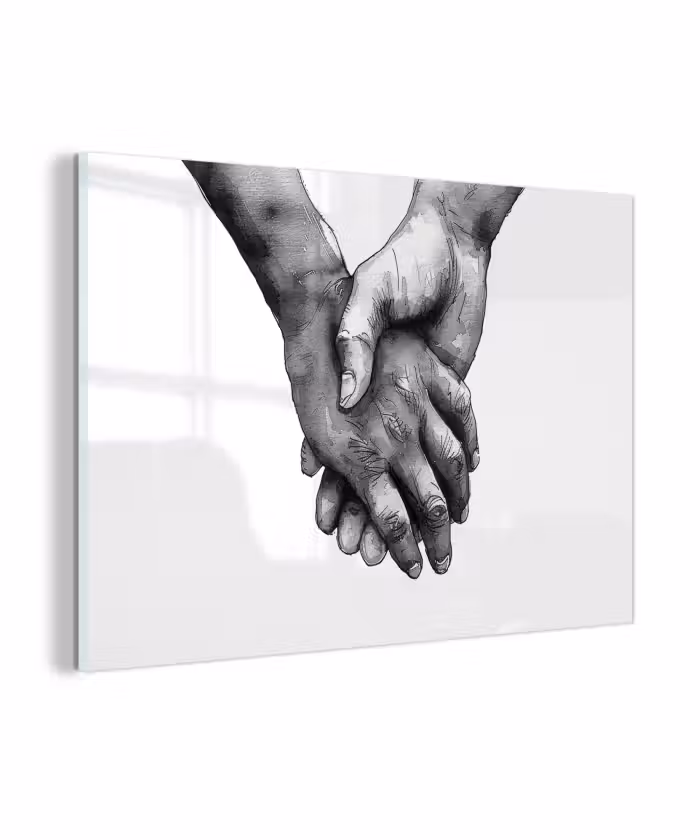Glas schilderij - Handen - Zwart wit - Modern - Kunst