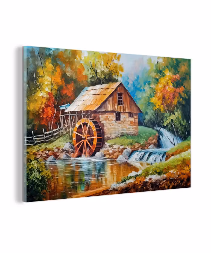 Glas schilderij - Landschap - Schilderij - Huis - Kunst - Herfst
