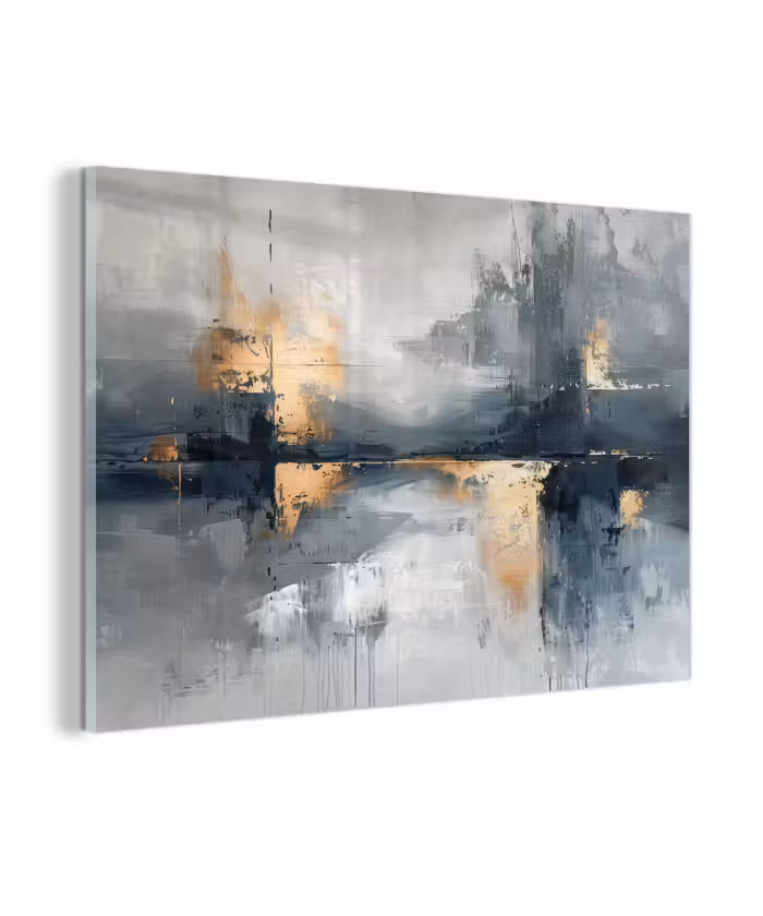 Glas schilderij - Kunst - Grijs - Goud - Abstract