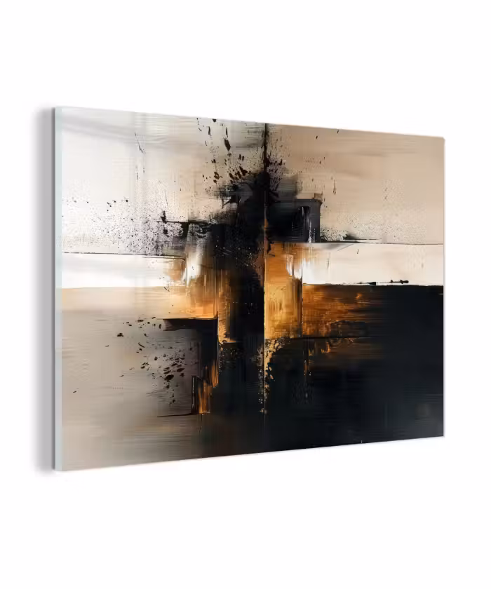 Glas schilderij - Modern - Zwart - Verf - Goud