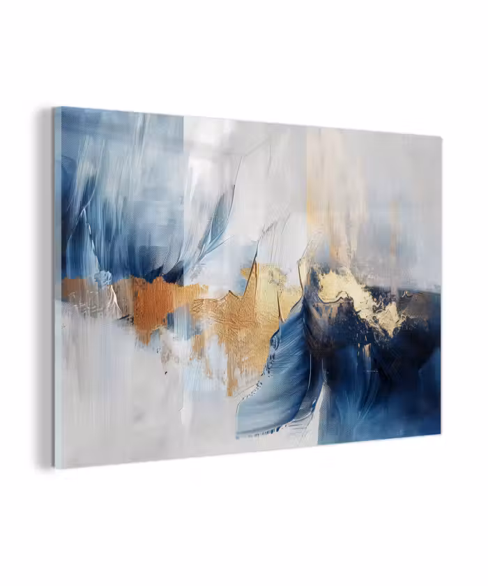 Glas schilderij - Goud - Blauw - Watercolor - Kunst - Modern