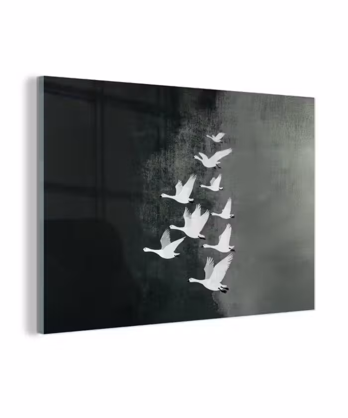Glas schilderij - Vogel - Japandi - Groen