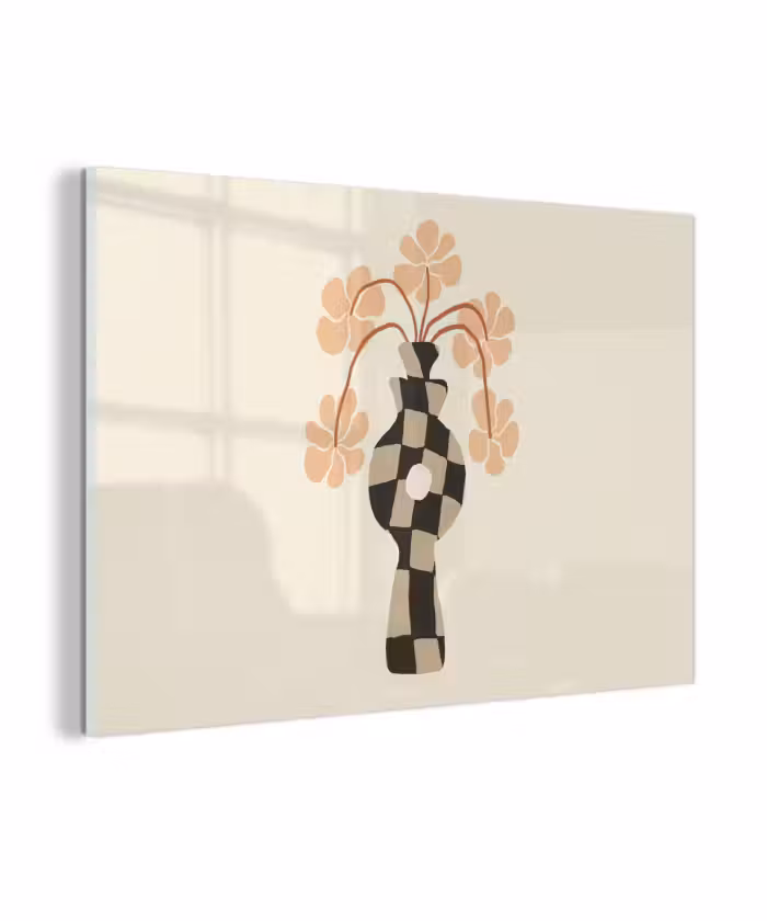 Glas schilderij - Bloemen - Vaas - Abstracte kunst - Modern