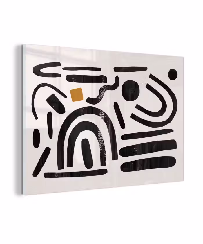 Glas schilderij - Abstract - Kunst - Vormen - Zwart