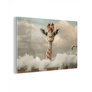 Glas schilderij - Giraffe - Wilde dieren - Bad -  Schuim