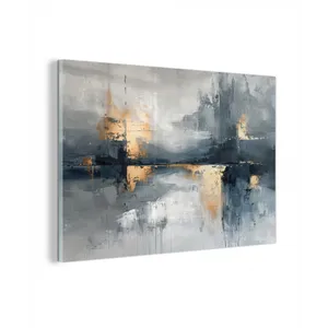 Glas schilderij - Kunst - Grijs - Goud - Abstract